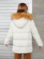 SHEIN Tween Girl Fuzzy Trim Hooded Puffer Coat