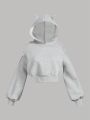 Teen Girls' Crossed Off-shoulder Hoodie With Ear Detailing And Fleece Lining In Solid Color