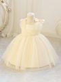Baby Girl'S Sleeveless Tulle Dress With Shoulder Bow Knot Decoration