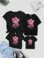 Cat Printed Teenage Girls' Short Sleeve T-Shirt Mommy And Me Matching Outfits (Note: 2 Pieces Are Sold Separately)