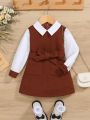 SHEIN Baby Girl Two Tone Belted 2 In 1 Dress