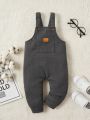 Baby boys casual waffle jumpsuit spring and autumn cute letter patch pocket overalls