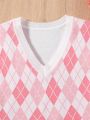 Fashionable Pink Diamond Pattern Vest For Teenage Girls