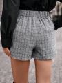 SHEIN Clasi Plaid Print Double Breasted Shorts