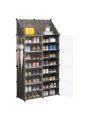 Shoe Rack Storage Cabinet with Doors, Key Holder, Portable Shoes Organizer, Expandable Standing Rack, Storage 32-64 Pairs Shoes, Boots, Slippers (2x8 Tier) (Black)