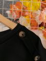 SHEIN LUNE Plus Color Block Button Detail Sweatshirt