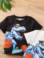 SHEIN Kids KDOMO Young Boys' Cartoon Dinosaur Print T-Shirt