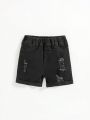 SHEIN Baby Boys' Casual Mid-Waist Irregular Frayed Denim Shorts