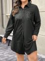 SHEIN LUNE Plus Size Women's Sequin Patchwork Shirt Dress