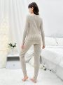 Fall Clothes New Arrival Striped Knit Solid Color Warm Homewear 2-piece Set