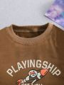 Toddler Boys' Cartoon Print Color Block Patch Shoulder Long Sleeve Sweatshirt