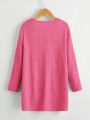 SHEIN Kids EVRYDAY Tween Girl Open Front Patch Pocket Rib-knit Tee