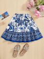 SHEIN Kids Nujoom Young Girls' Loose And Cute Porcelain Print Skirt