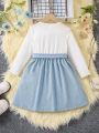 SHEIN Kids QTFun Toddler Girls' Color Block Dress With Ruffle Trimmed Waist Belt
