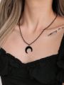 Goth 1pc Gothic Style Chain & Moon Shaped Pendant Choker Necklace