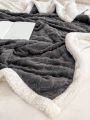 1pc Grey Thickened Plush Fleece Blanket With Woven Edge