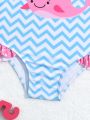 Infant Girls' Checkered Cartoon Patchwork Polka Dot Printed One-Piece Swimsuit For Beach