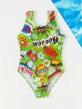 Little Girls' Cute Pop Print One Piece Swimsuit