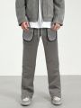 Men'S Color Block Contrast Trimmed Pocket Front Casual Pants