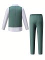 1pc Green Single-Breasted Suit Vest Coat And 1pc Suit Pants 2pcs Gentleman Suit Set For Tween Boy Holiday Party