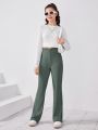 SHEIN Teenagers' Knitted Fleece Pit Waist Twist Casual Flared Trousers