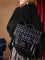 HARRY POTTER X SHEIN Geometric Pattern Black Pu Leather Flap Backpack