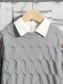SHEIN Tween Boy Plaid Pattern Cable Knit Sweater Without Shirt