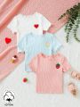 SHEIN Baby Girl 3pcs Casual Comfortable Basic Simple Cute And Interesting Printed Label Tops, Suitable For Spring And Summer Outfits