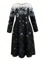 Plus Size Snowflake Plaid Printed Dress