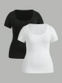 Yoga Basic 2pcs Plus Size Short Sleeve High Stretch Sports T-Shirt