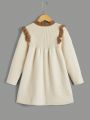SHEIN Kids CHARMNG Girls' Contrast Color Ruffle Trim Decorated Long Sleeve Sweater Dress