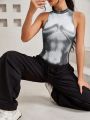 SHEIN PETITE Pattern Printed Sleeveless Bodysuit