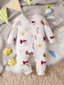 Baby Boy Casual Printed Sun Long-sleeved Jumpsuit Daily Autumn And Winter Style
