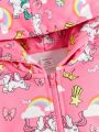 SHEIN Baby Girls' Cute Unicorn Rainbow Pattern Hooded Long Sleeve Sweatshirt