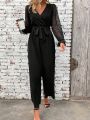 SHEIN Frenchy Women'S Wrap-Waist Belted Jumpsuit