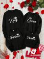 SHEIN 1pc Tween Boys' Valentine's Day Crown Casual Letter Printed Long Sleeve Round Neck Sweatshirt, Suitable For Autumn And Winter