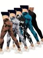 5pcs Tie Dye Wideband Waist Sports Leggings