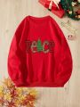 Plus Letter & Christmas Tree Graphic Thermal Lined Sweatshirt