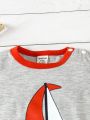 Baby Boy Sailboat Pattern Short Sleeve T-Shirt And Striped Shorts Set