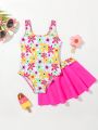 Infant Girls' Flower Print One-Piece Swimsuit