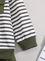 Young Boy Striped Print Flap Pocket Sweatshirt & Flap Pocket Pants
