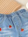 Baby Girls' Strawberry Embroidered Denim Shorts