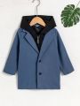 SHEIN Boys (Small) Contrast Color Hooded Woolen Jacket