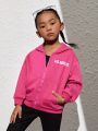 SHEIN Kids Cooltwn Young Girl's Sporty Street Style Star Pattern Zip-Up Hoodie