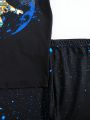 SHEIN Teenage Boys' Casual & Comfortable Astronaut Pattern Short Sleeve Top And Shorts Homewear Set