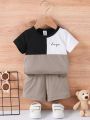 Baby Boys' Block Color Short Sleeve T-Shirt And Shorts Set - Breathable And Casual