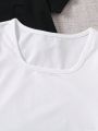 SHEIN Kids EVRYDAY 2pcs/Set Solid Color Short Sleeve T-Shirts For Tween Girls