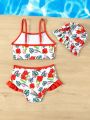 Baby Girl Tropical Plant Print Swimsuit