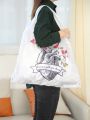 SHEIN X Beatriz Mathias Studio Artistic Flower Heart Shape With Letter Print Portable Foldable Women'S Tote Bag