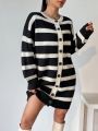 SHEIN Essnce Striped Pattern Drop Shoulder Button Front Sweater Dress